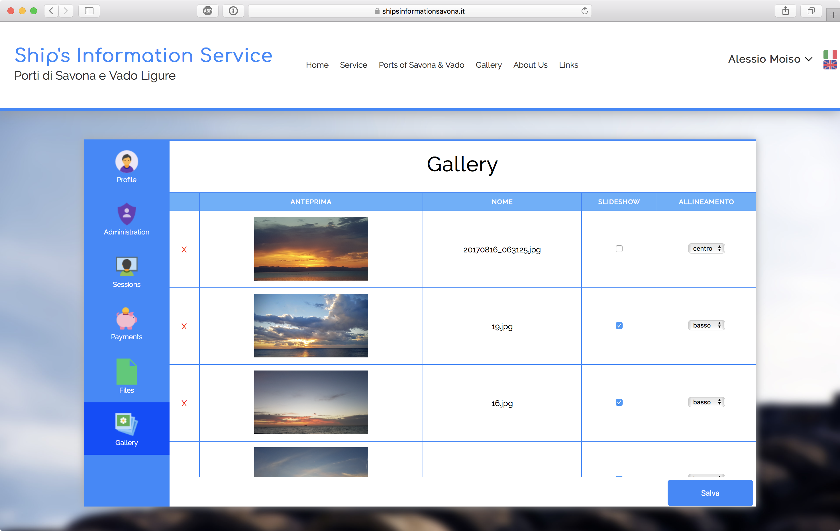 Meteo running in Safari showing a page to customize the home page gallery.