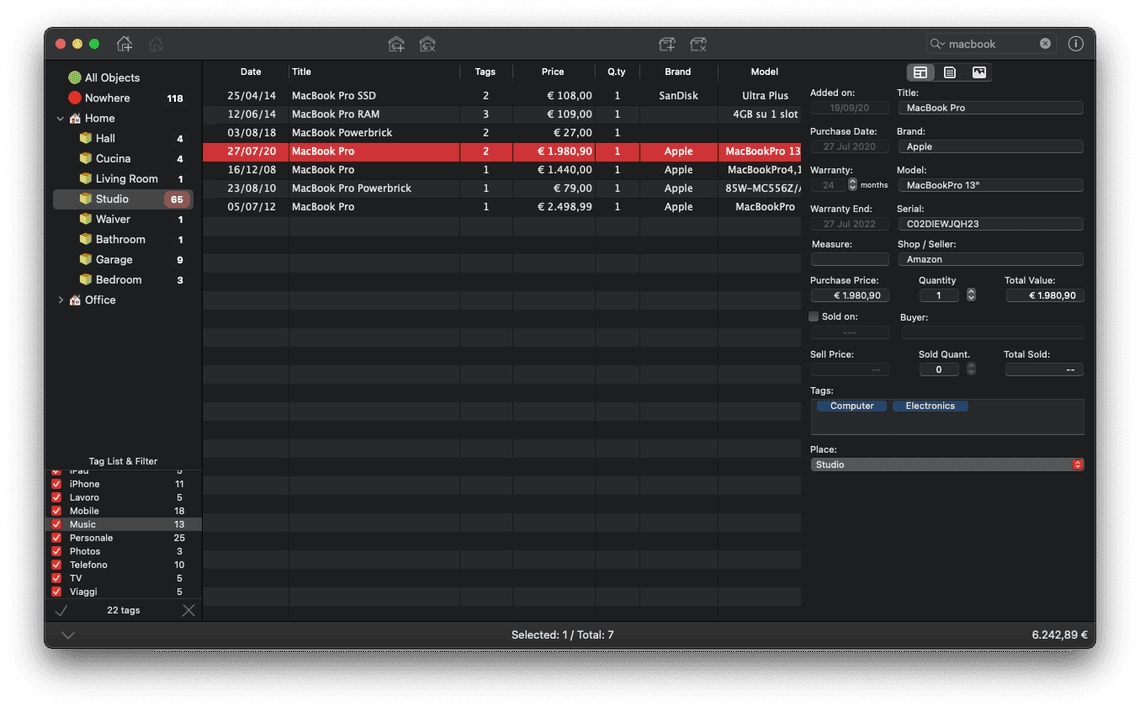 Filter your Things by just typing any of their details
