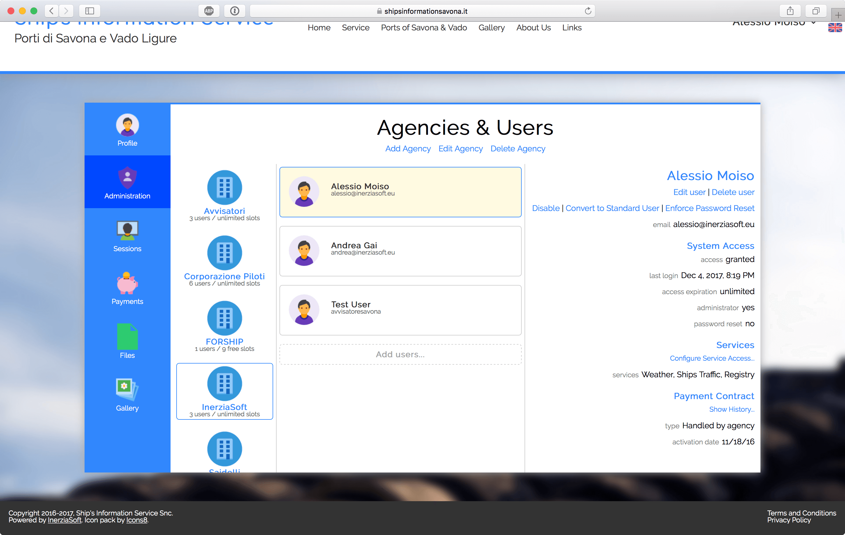 Meteo running in Safari showing the list of users.